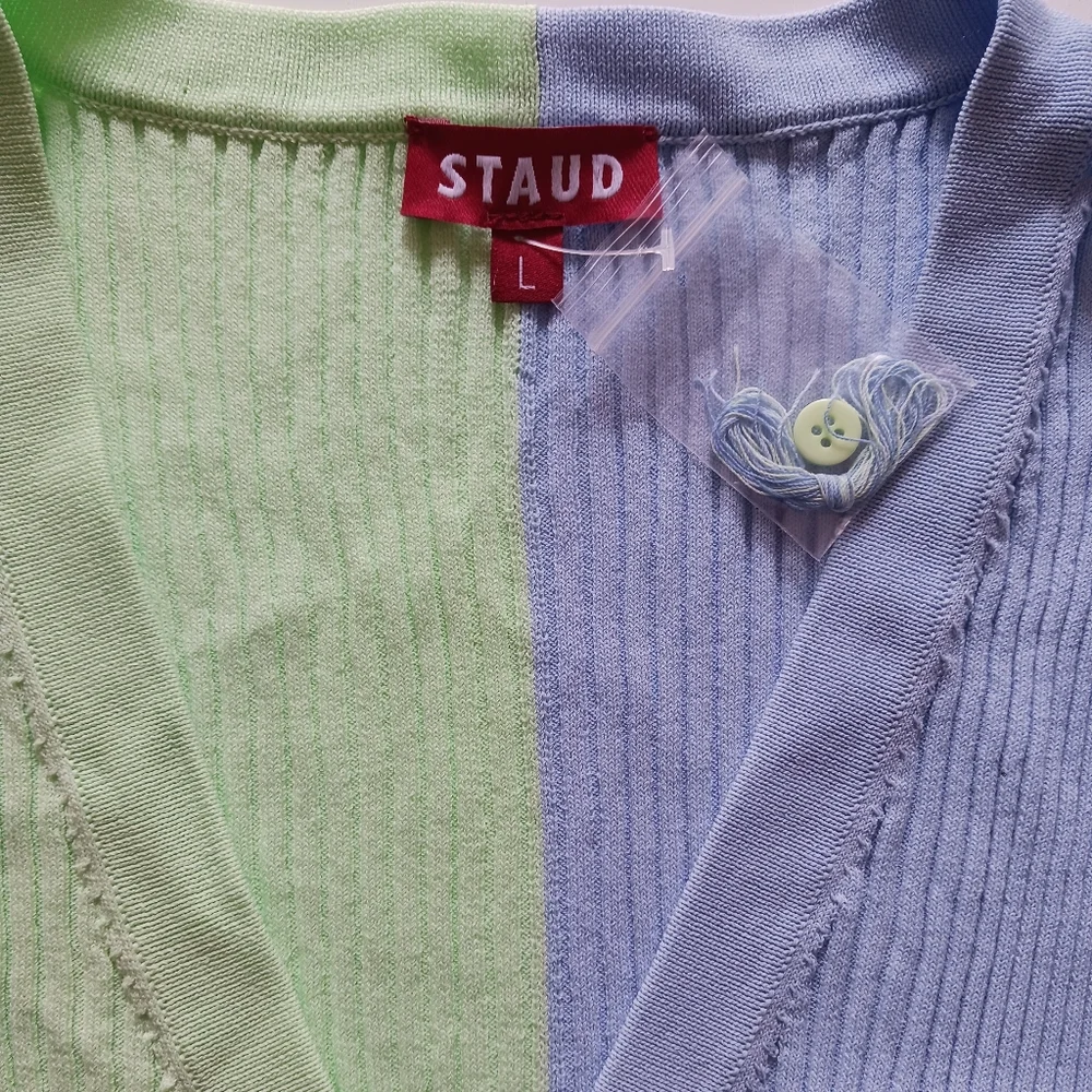 NWT STAUD Colorblock Cardigan Sweater Size L - Picture 8 of 10